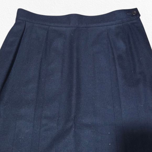 80s Vintage Pendleton Navy Blue Mid Rise Pleated Minimal Wool Midi Skirt Size 6 - Picture 5 of 8